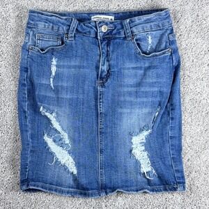 Hammer‎ Jeans Distressed Denim Mini Skirt Womens Medium Blue Jean Pencil